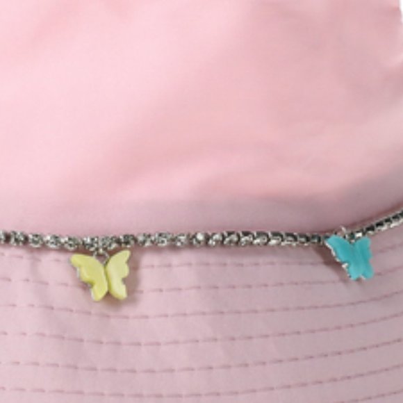 Butterfly Pink Rhinestone embellished Lined Bucket Hat OS New - Picture 3 of 8